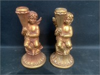 2 Gold Angel Candle Holders