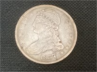 1837 Capped Bust Silver Half Dollar,FINE