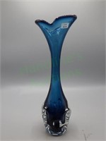 Vintage Swung Blue Flower Bud Vase, 12 in. Tall