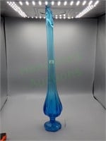 Vintage Swung Blue Glass Vase, 21" Tall