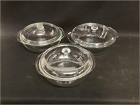 3 Clear Pyrex Bowls With Covers