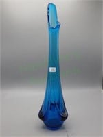 Vintage Swung Blue Glass Vase, 14.5 in. Tall