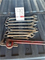 (8) Various Sized Flat Wrenches & Pipe Wrench