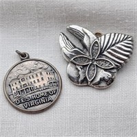 Sterl OES Home VA Charm & World Peace Pin