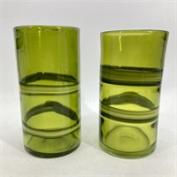 Pair Green Hurricane Glass Vases