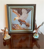 Eagle Set, 2 Figurines, Stitched framed picture
