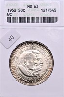 1952 ANAX MS63 WASH/ CARVER HALF DOLLAR