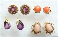 14K  4 PAIRS STUD EAR RINGS