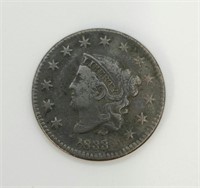 1833 CORONET HEAD LARGE CENT