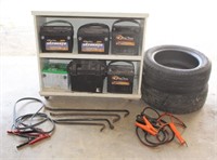 Lot 62: Batteries, Jumper Cables, Tire Irons, etc.