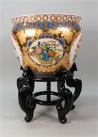 Chinese Porcelain Fishbowl on Stand