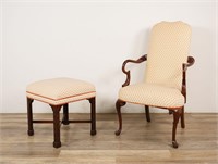 Queen Anne Style Gooseneck Chair and Ottoman