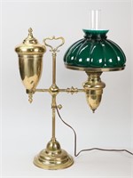 Brass Student Lamp With Green Glass Shade