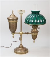Brass Student Lamp With Green Shade