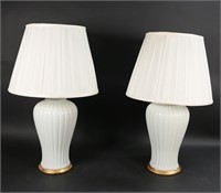 Pair of Melon Form Pottery Lamps