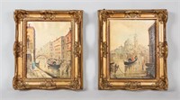 Pair of Oil on Canvas Venetian Canal Scenes