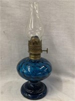 VINTAGE BLUE SWIRL MINI OIL LAMP 8in TALL
