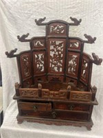 ANTIQUE HAND CARVED ORIENTAL ALTAR WITH FOO DOGS