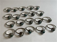 (20) STERLING SILVER RINGS WITH TURQUOISE AND