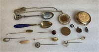 COLLECTOR SPOONS, ANTIQUE PINS, INDIAN HEAD PENNY