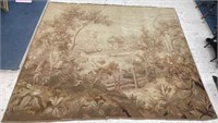 LARGE ANTIQUE HAND KNOTTED GOLD TONED TAPESTRY OF
