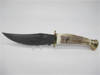 CUSTOM DAMASCUS KNIFE W/ STAG HANDLE 11.5" LONG