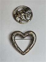 STERLING SILVER HEART PIN AND STERLING SILVER