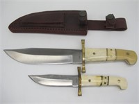 2 TIMBER RATTLER BOWIE KNIFE SET W/ LEATHER SHEATH