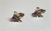 STERLING SILVER SCREW BACK AMETHYST COLORED STONE