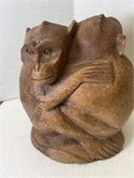 VINTAGE HAND CARVED MONKEY STATUE 6x5