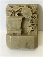 ANTIQUE CHINESE HAND CARVED SOAPSTONE BOOKEND 6x4
