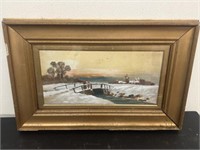 ANTIQUE GOLD GILDED FRAME OIL ON BOARD COUNTRY