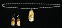 Sterling & Amber Necklace & Earring Set