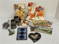 VINTAGE VALENTINES DAY CARDS, SMALL LEADED GLASS