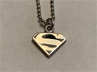 STERLING SILVER NECKLACE W/ SUPERMAN CHARM - 16”