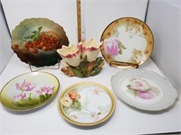 (5) Hand Painted Plates & McCoy Planter