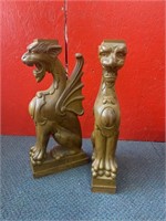 Pair of Wooden Gargoyle Dragons - HEAVY Wooden -