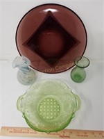 Colored Glass Platter, Bowl & Vases