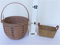 Longaberger Round Basket & Small Basket w/Leather