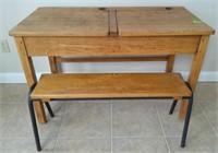 Antique Double Child's Desk  - Flip Top & Bench