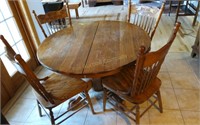 Oak Clawfoot Table w/6 Carved & Signed Chairs