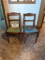 2 Embroidered Cushions Wooden Chairs