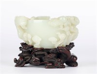 Chinese Carved White Jade Brush Washer