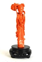 Chinese Carved Red Coral Figure of A Lady