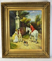 Oil Painting Man on Horse by the Gate