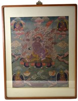 Chinese Tibetan Framed Painted Thangka