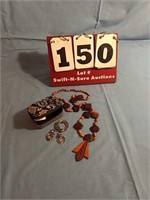 Wooden Necklace, Scraf holder & Earrings