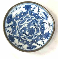 Chinese Pewter Mounted Blue & White Dish