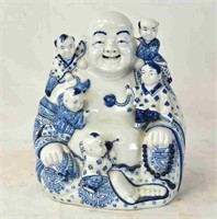 Chinese Blue & White Happy  Buddha Figure Group