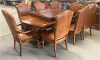 Ornate Diningroom Table and Chairs - 8 Leather